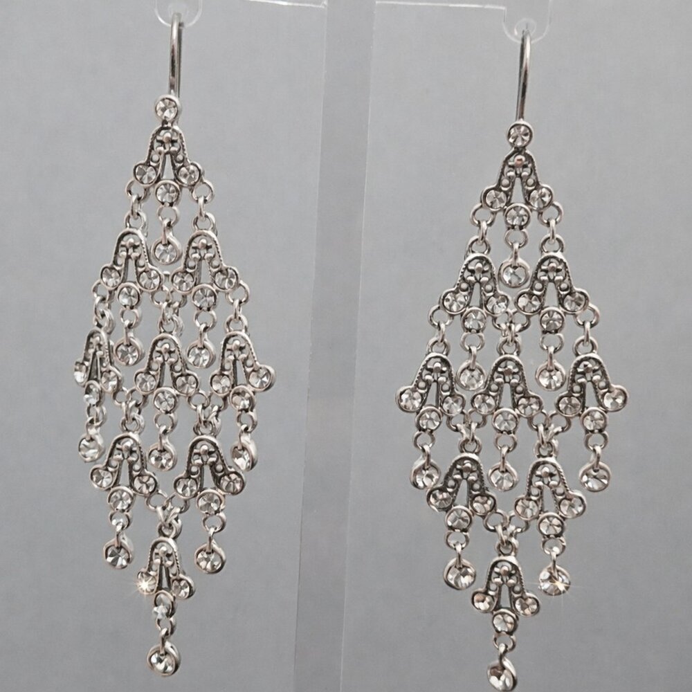 Vintage Trifari Silver Crystal Chandelier Earrings 3''
